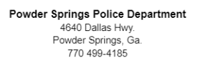 An image displaying the title "Powder Springs Jail" with information about the Powder Springs Police Department located at 4640 Dallas Hwy., Powder Springs, Georgia. The contact number is 770-499-4185. A 24 Hour Bail Bonding Co. serves the Powder Springs area with bail bonding services.