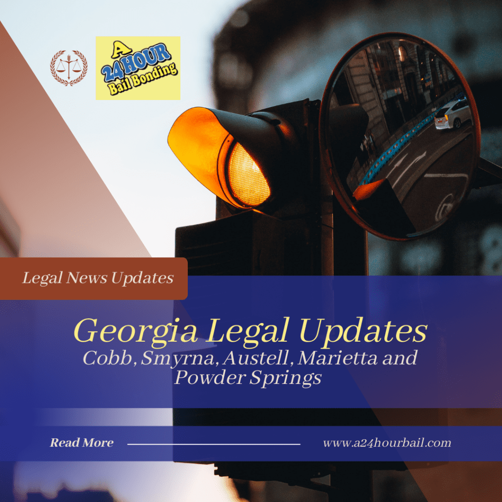 Georgia Legal Updates sign with professional imagery for A 24 Hour Bail Bonding services in Cobb County, GA.